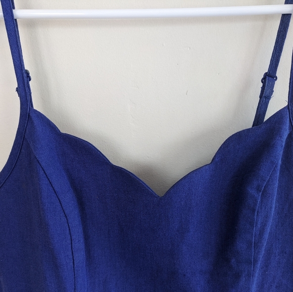 COPE | Blue Scallop-Trim Linen Blend Dress Size XS - Picture 5 of 9